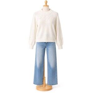 LC Lauren Conrad Ivory Floral Embroidered Mock Neck Sweater Women's Small